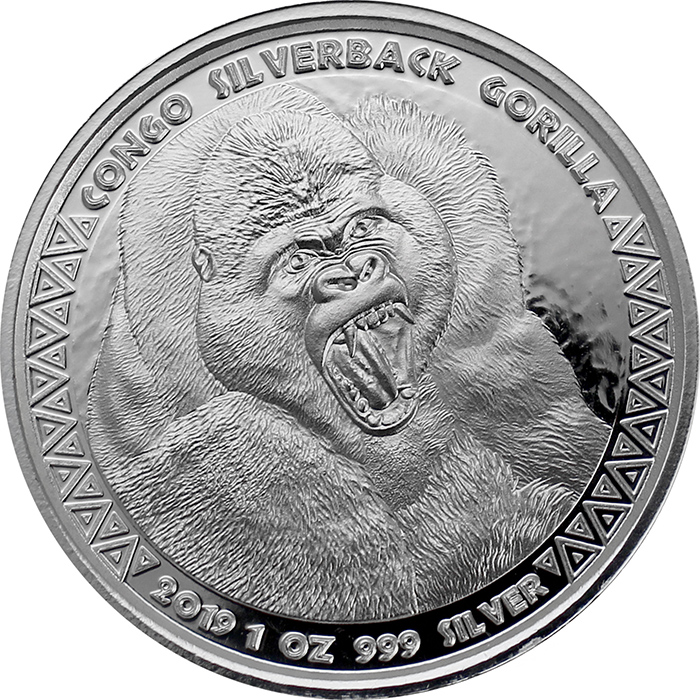 Stříbrná investiční mince Kongo Gorila 1 Oz 2019