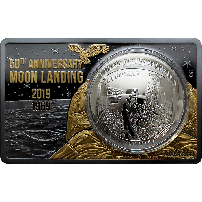 Přední strana Stříbrná mince 50. výročí přistání na Měsíci - pozlaceno Exkluzivní edice 2019 Proof