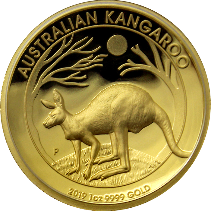 Přední strana Zlatá mince Australian Kangaroo 1 Oz High Relief 2019 Proof