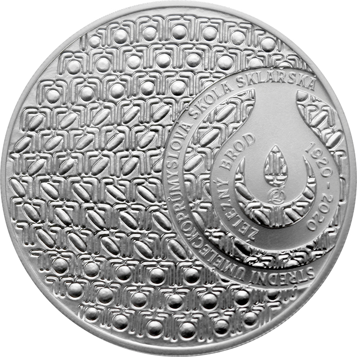 Přední strana Stříbrná mince 200 Kč Založení SUPŠ sklářské v Železném Brodě 100. výročí 2020 Standard