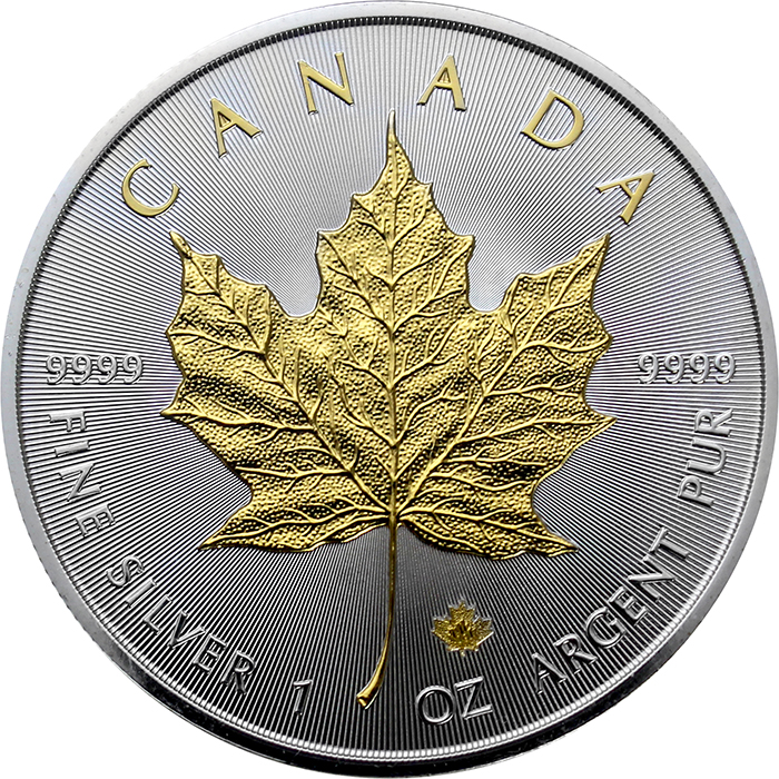 Přední strana Strieborná minca pozlátený Maple Leaf 1 Oz 2019 Standard