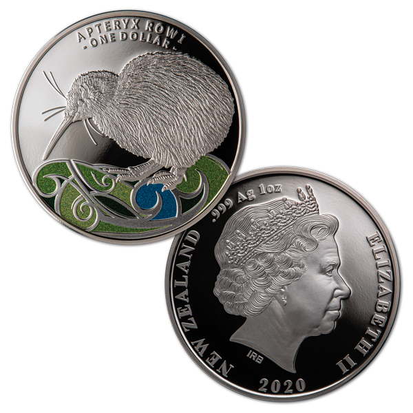Stříbrná kolorovaná mince Kiwi 1 Oz 2020 Proof