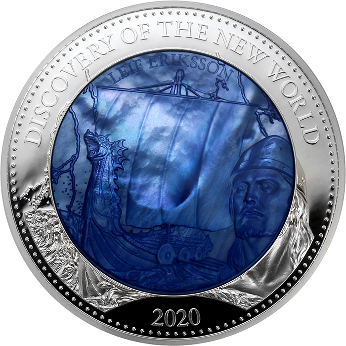 Stříbrná mince 5 Oz Objevení Nového světa - Leif Eriksson 2020 Perleť Proof
