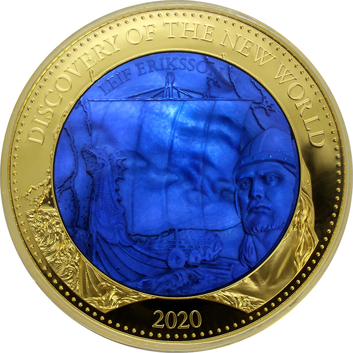 Zlatá mince 5 Oz Objevení Nového světa - Leif Eriksson 2020 Perleť Proof