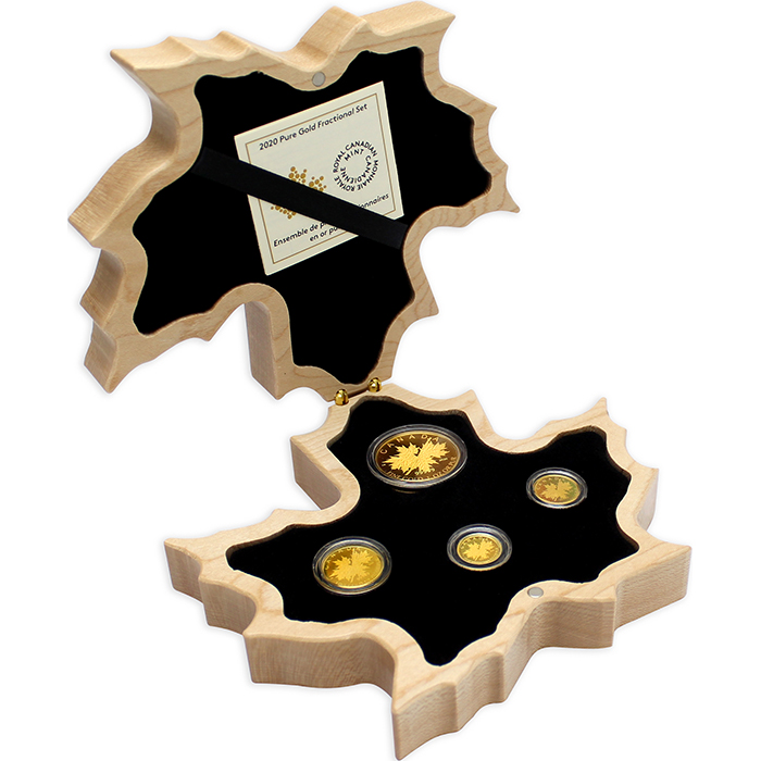 Přední strana Maple Leaf Exkluzívna sada zlatých mincí s hologramom 2020 Proof .99999