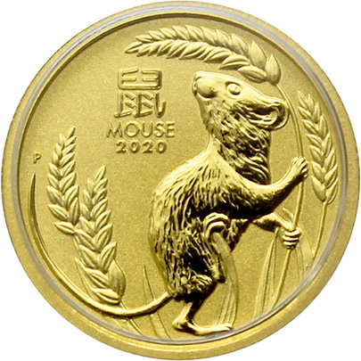 Zlatá investičná minca Year of the Mouse Rok Myši Lunárny 1/10 Oz 2020