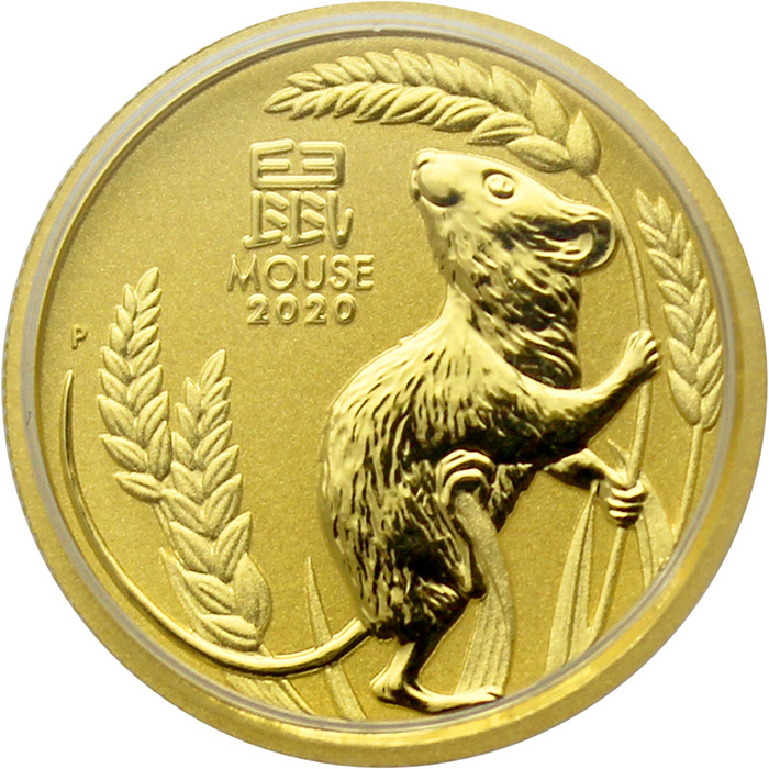 Zlatá investičná minca Year of the Mouse Rok Myši Lunárny 1/4 Oz 2020