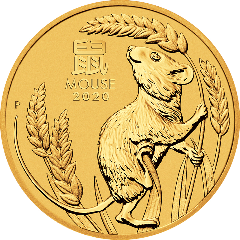 Zlatá investiční mince Year of the Mouse Rok Myši Lunární 10 Oz 2020