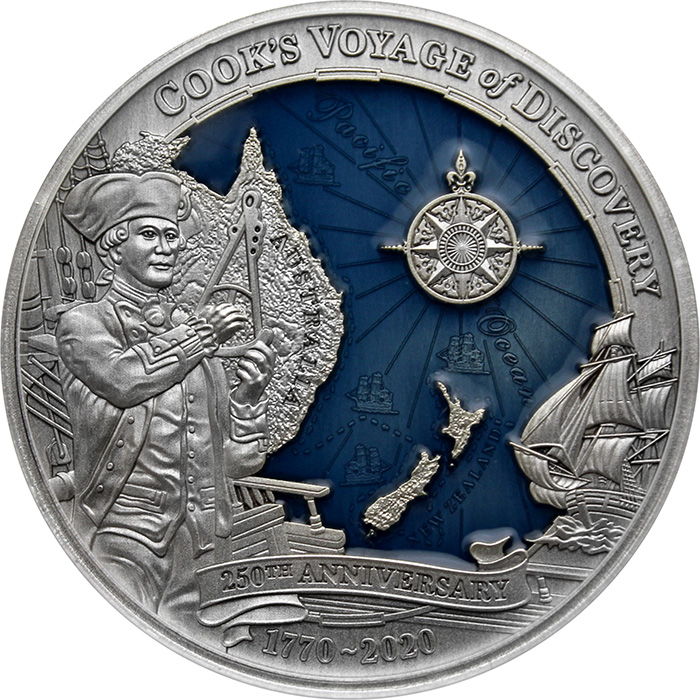 Stříbrná mince 3 Oz 250. výročí průzkumné plavby Jamese Cooka 2020 Antique Standard