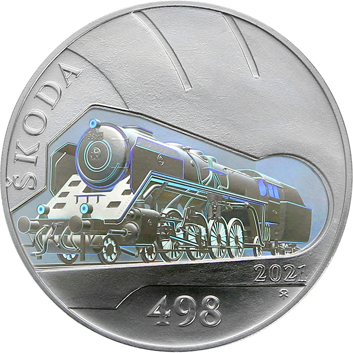Přední strana Stříbrná mince 500 Kč Parní lokomotiva Škoda 498 Albatros 2021 Standard