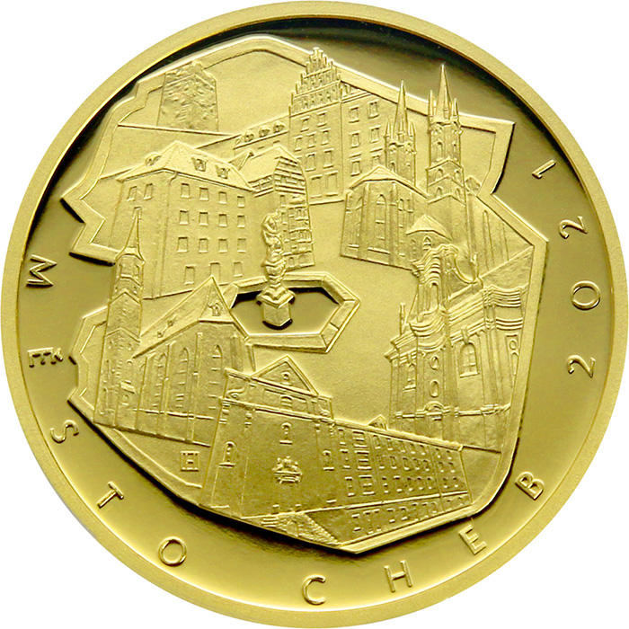 Zlatá minca 5000 Kč Mestská pamiatková rezervácia Cheb 2021 Proof