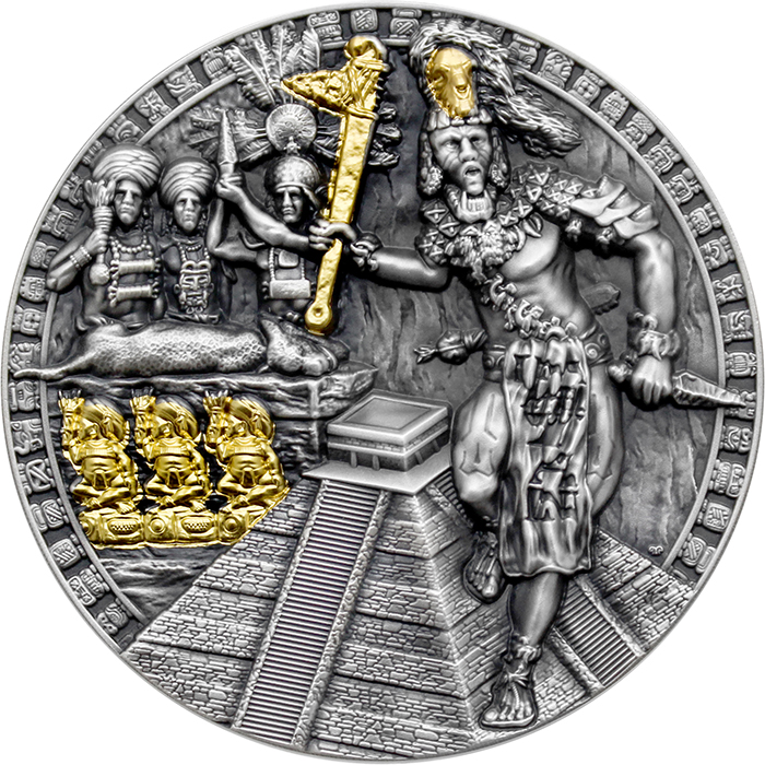 Přední strana Strieborná minca Válečníci - Mayský bojovník 2 Oz 2020 Antique Standard