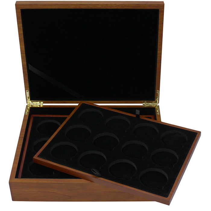 Přední strana Dřevěná krabička pro 36 x 1 Oz Ag mince Kangaroo