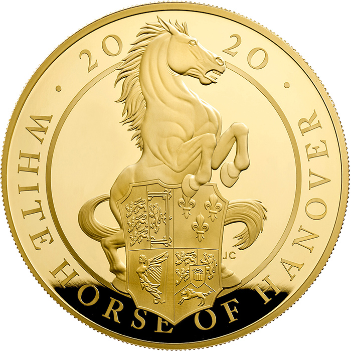 Přední strana Zlatá minca 5 Oz White Horse of Hanover 2020 Proof