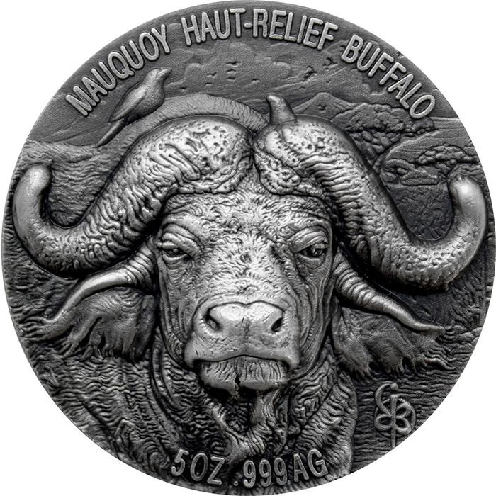 Stříbrná mince 5 Oz Buvol The African Big Five High Relief 2020 Antique Standard