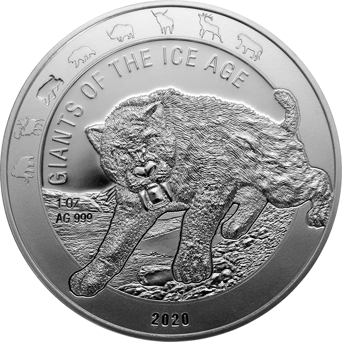 Stříbrná investiční mince Obři doby ledové - Šavlozubá kočka 1 Oz 2020