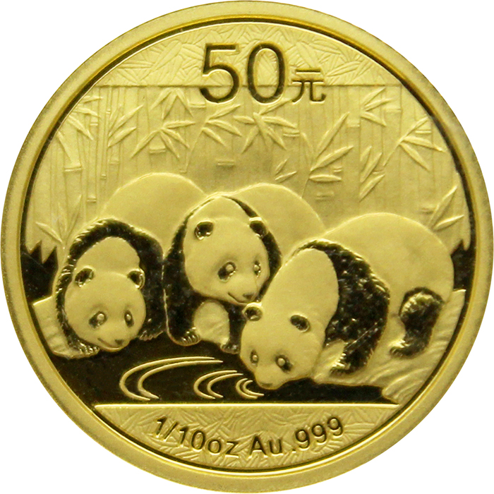 Přední strana Zlatá investiční mince Panda 1/10 Oz 2013