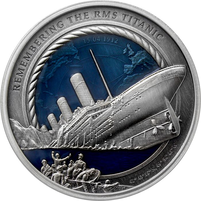 Přední strana Strieborná minca 3 Oz 35. výročia od objavenia vraku Titanicu 2020 Antique Standard