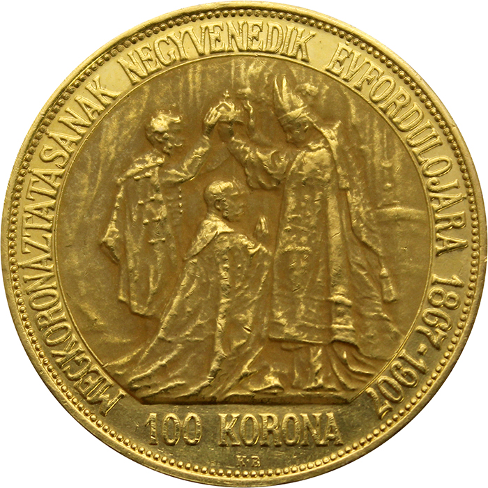 Zlatá mince Stokoruna 40. výročí korunovace Františka Josefa I. Rakousko - Uhersko 1907