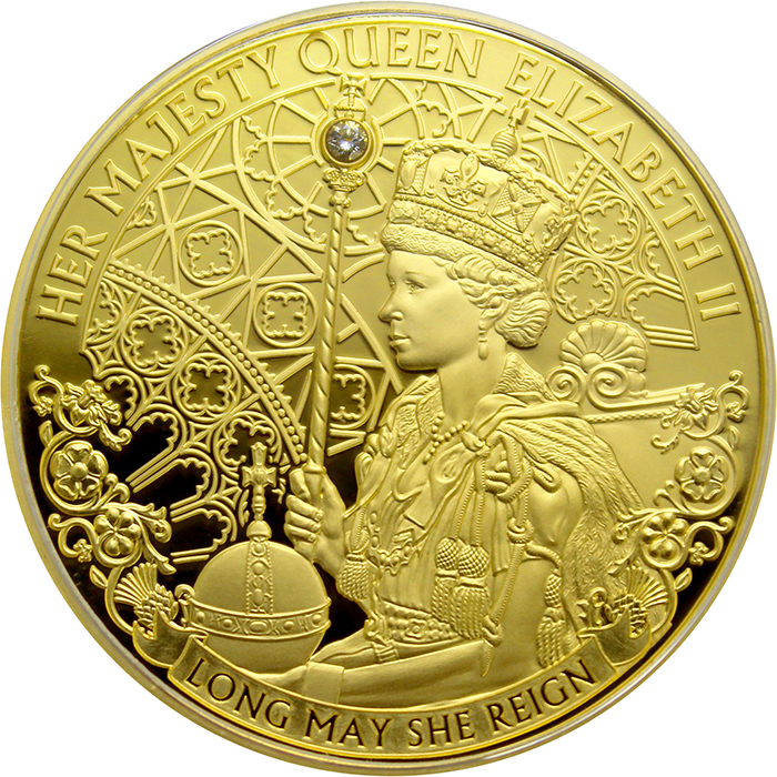 Přední strana Zlatá mince Long May She Reign 1 Oz 2020 Proof
