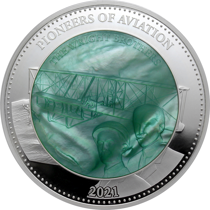 Stříbrná mince 5 Oz Průkopníci letectví - bratři Wrightové 2021 Perleť Proof