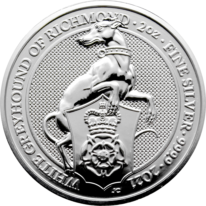 Stříbrná investiční mince The Queen's Beasts The White Greyhound 2 Oz 2021