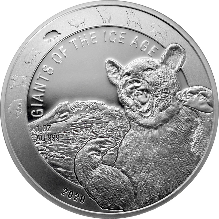 Strieborná investičná minca Obri doby ľadovej - Medveď jaskynný 1 Oz 2020