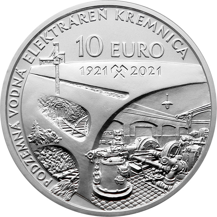 Přední strana Stříbrná mince Podzemní vodní elektrárna v Kremnici - 100. výročí 2021 Standard