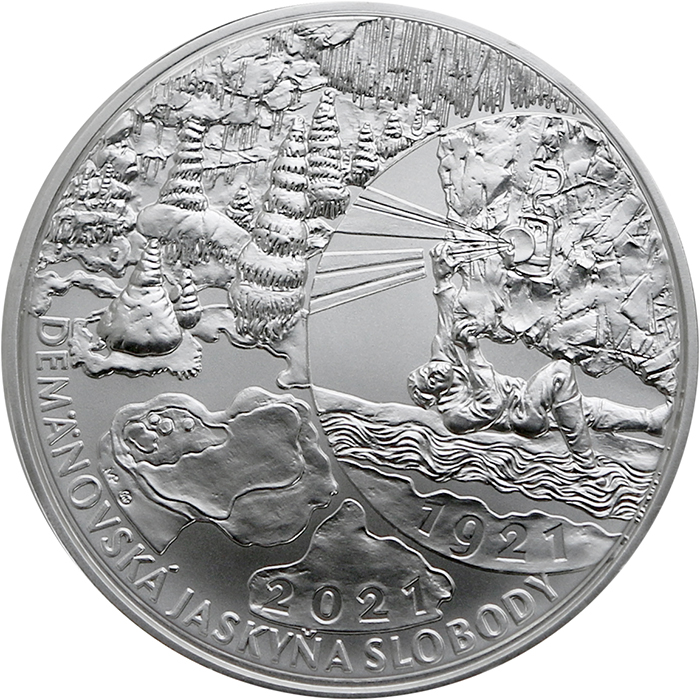 Přední strana Stříbrná mince Objevení Demänovská jeskyně svobody - 100. výročí 2021 Standard