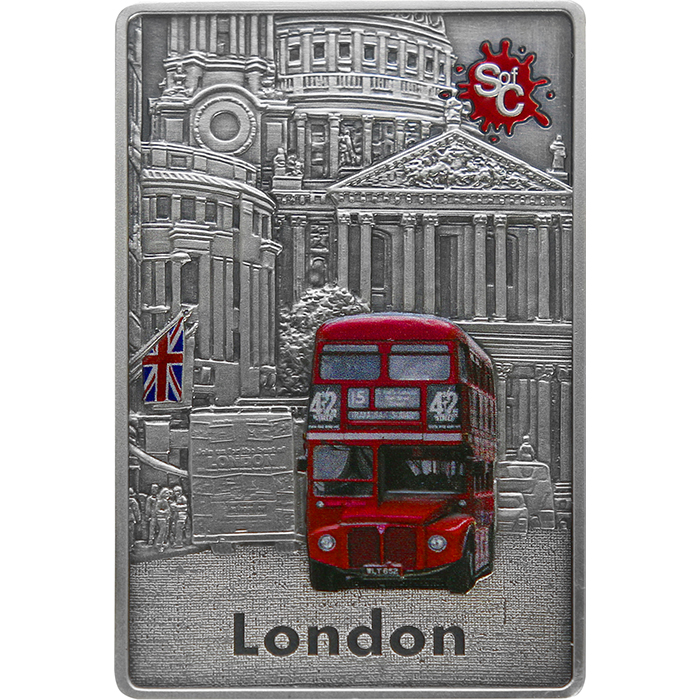 Stříbrná mince Splash of Colour - London 2 Oz 2021 Antique Standard