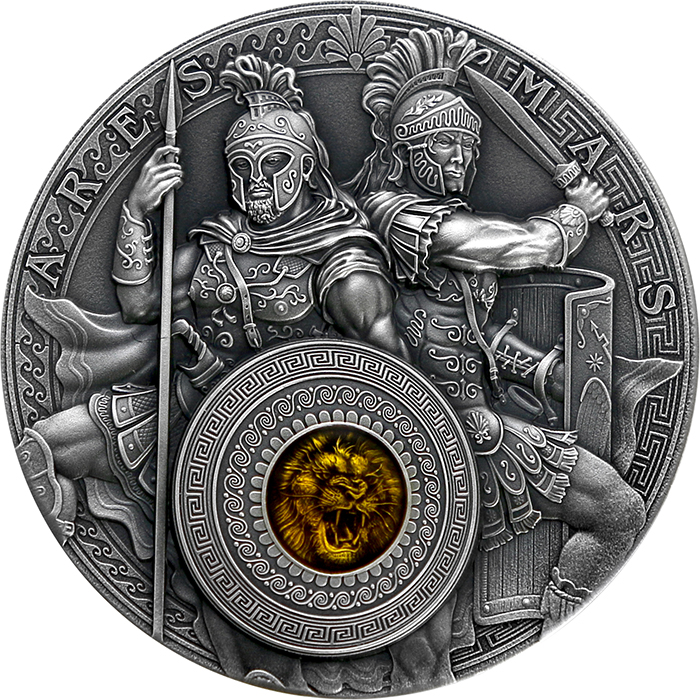 Stříbrná mince Starověcí bohové: Arés a Mars 2 Oz High Relief 2021 Antique Standard