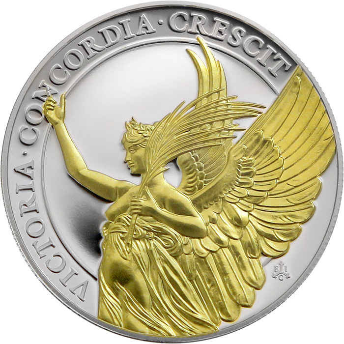 Stříbrná pozlacená mince Ctnosti královny - Vítězství 1 Oz 2021 Proof