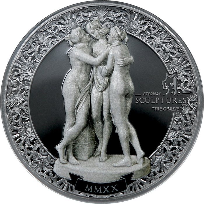 Stříbrná mince 2 Oz Věčné sochy - Tři Grácie Ultra high relief 2020 Proof
