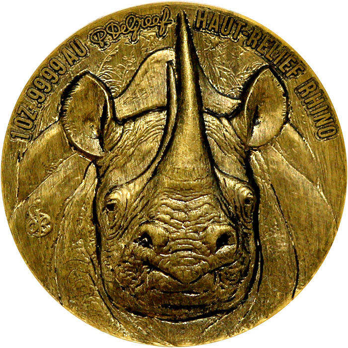 Zlatá mince Nosorožec The African Big Five High Relief 1 Oz 2021 Antique Standard