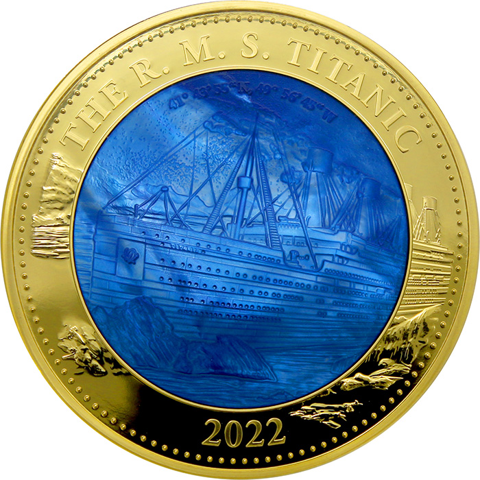 Přední strana Aranyérme 5 oz A Titanic elsüllyedésének 110. évfordulója 2022 Pearl Proof
