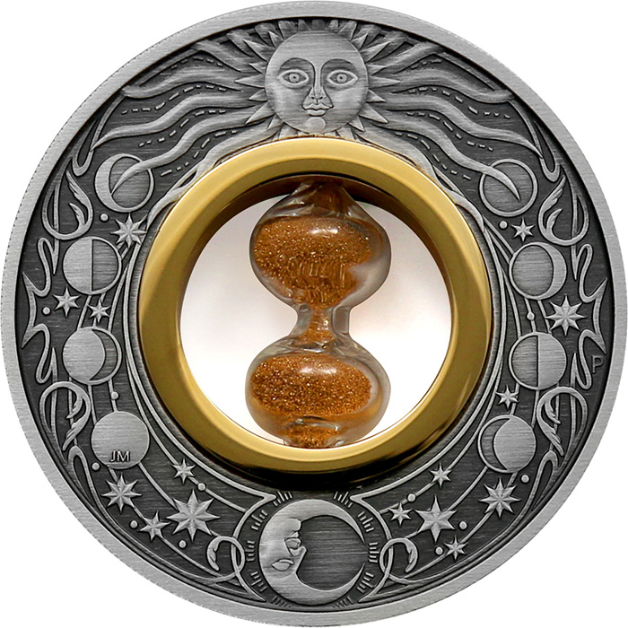Přední strana Stříbrná mince 2 Oz Přesýpací hodiny 2021 Antique Standard