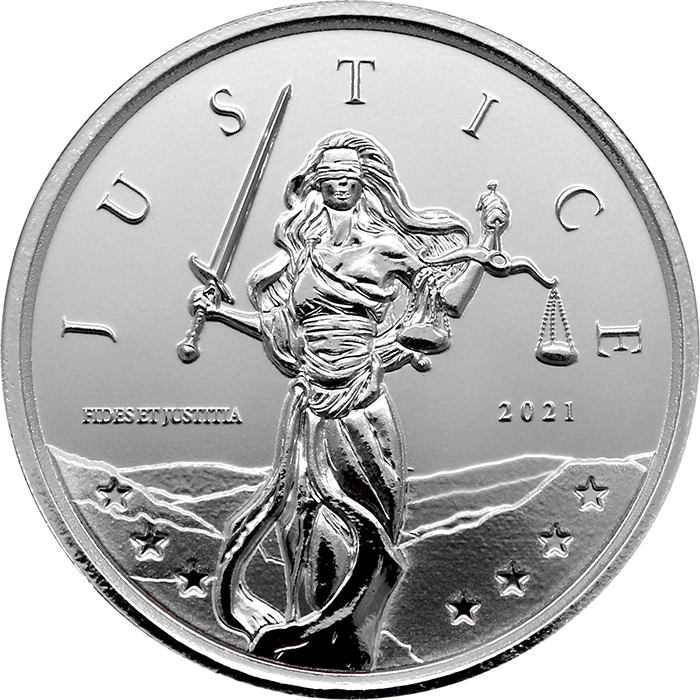 Stříbrná investiční mince Gibraltar Lady Justice 1 Oz 2021