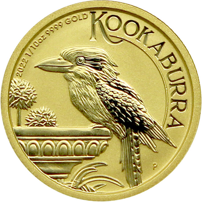 Zlatá investiční mince Kookaburra Ledňáček 1/10 Oz 2022