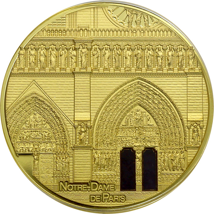 Přední strana Zlatá mince Tiffany Art - Notre-Dame v Paříži 5 Oz 2021 Proof
