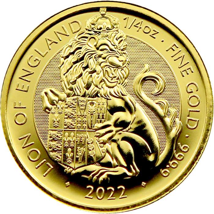 Zlatá investiční mince The Royal Tudor Beasts - The Lion of England 1/4 Oz 2022