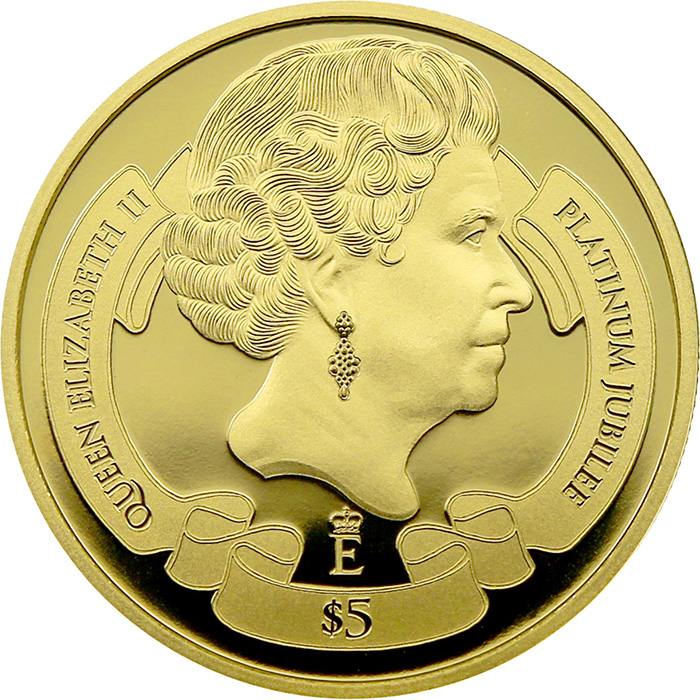 Přední strana Zlatá minca Platinové jubileum - 70. výročie nástupu na trón Alžbety II. 1 Oz 2022 Proof