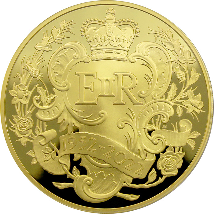 Přední strana Zlatá mince 10 Oz Platinové výročí Královny Alžběty II. 2022 Proof