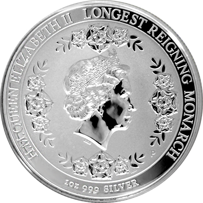 Přední strana Stříbrná mince Nejdéle vládnoucí monarcha 2015 Proof