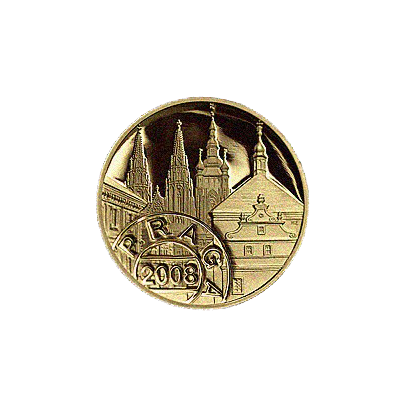 Přední strana Zlatá uncová medaile Praga 2008 výstava známek Proof