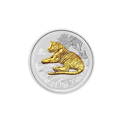 Strieborná pozlátená minca Year of the Tiger Rok Tigra Lunárny 1 Oz 2010 Štandard