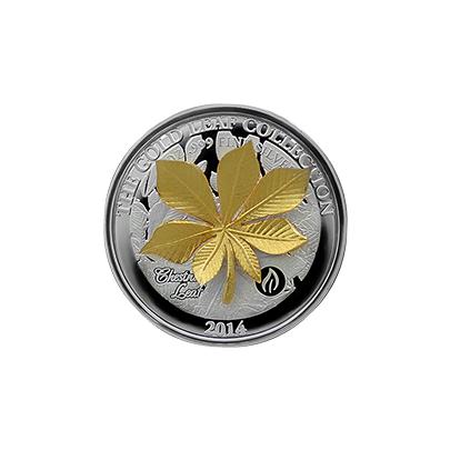 Strieborná minca 3D Zlatý Chestnut Leaf 1 Oz Gold Leaf Collection 2014 Proof
