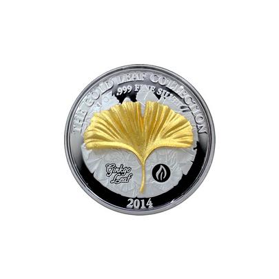 Stříbrná mince 3D Zlatý Ginkgo Leaf 1 Oz Gold Leaf Collection 2014 Proof