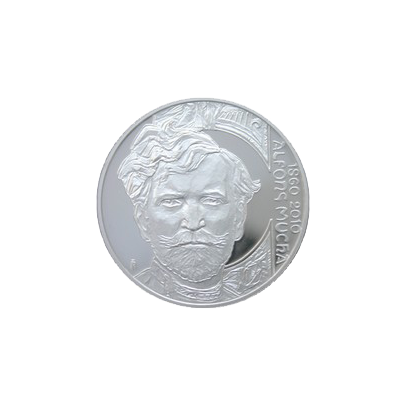 Stříbrná mince 200 Kč Alfons Mucha 150. výročí narození 2010 Standard