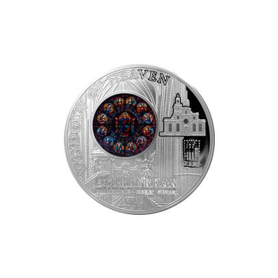 Stříbrná mince Kostel sv. Mikuláše Stockholm Okno Krista 2015 Proof