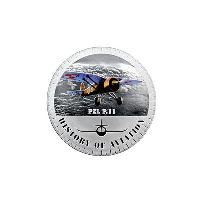 Strieborná minca kolorovaný PZL P11 History of Aviation 2014 Proof